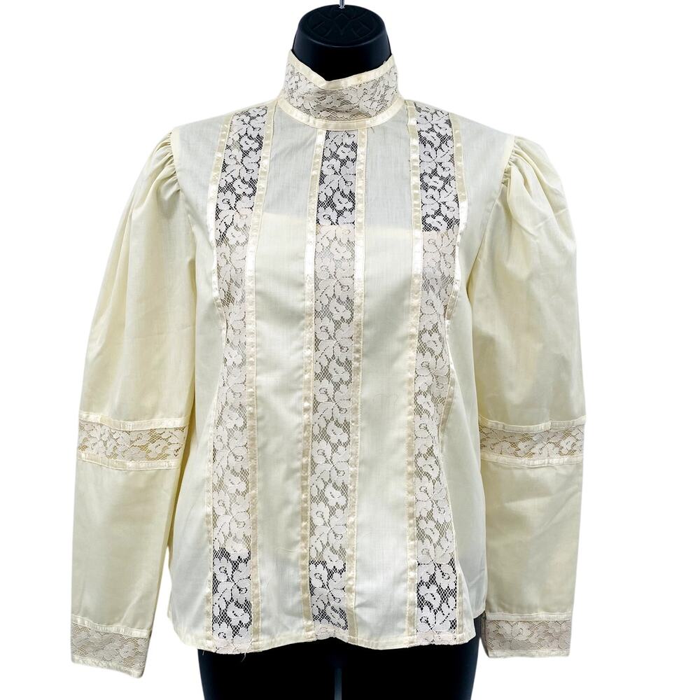 Gunne Sax Vintage Ivory Lace High Neck Victorian Blouse